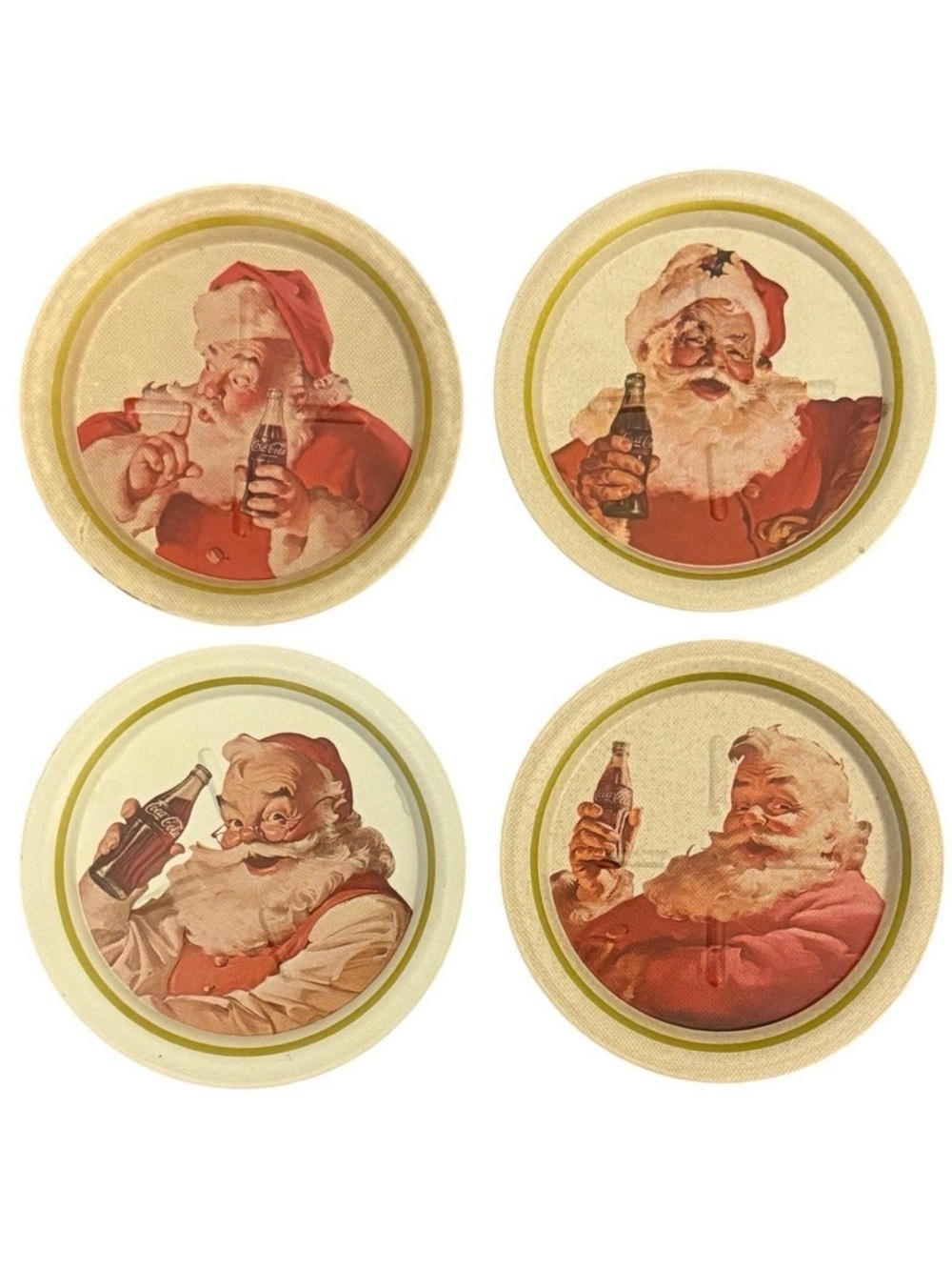 4 Vintage Coca-Cola Santa Claus Mini Metal Coasters Set of 4 Christmas Holidays